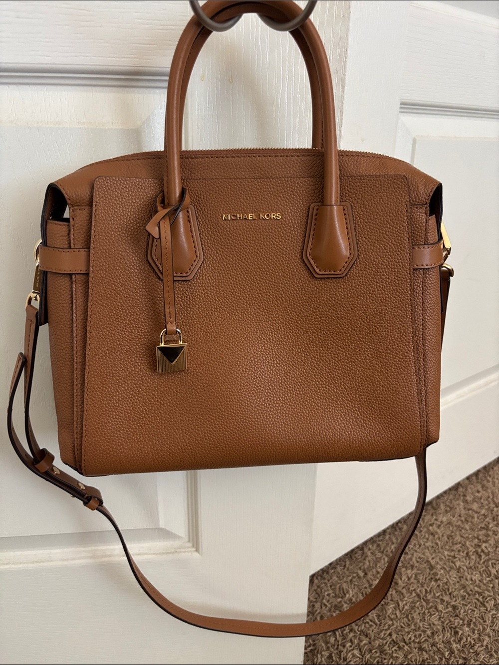 Michael Kors Brown Pebbled Leather Satchel with Gold Hardware